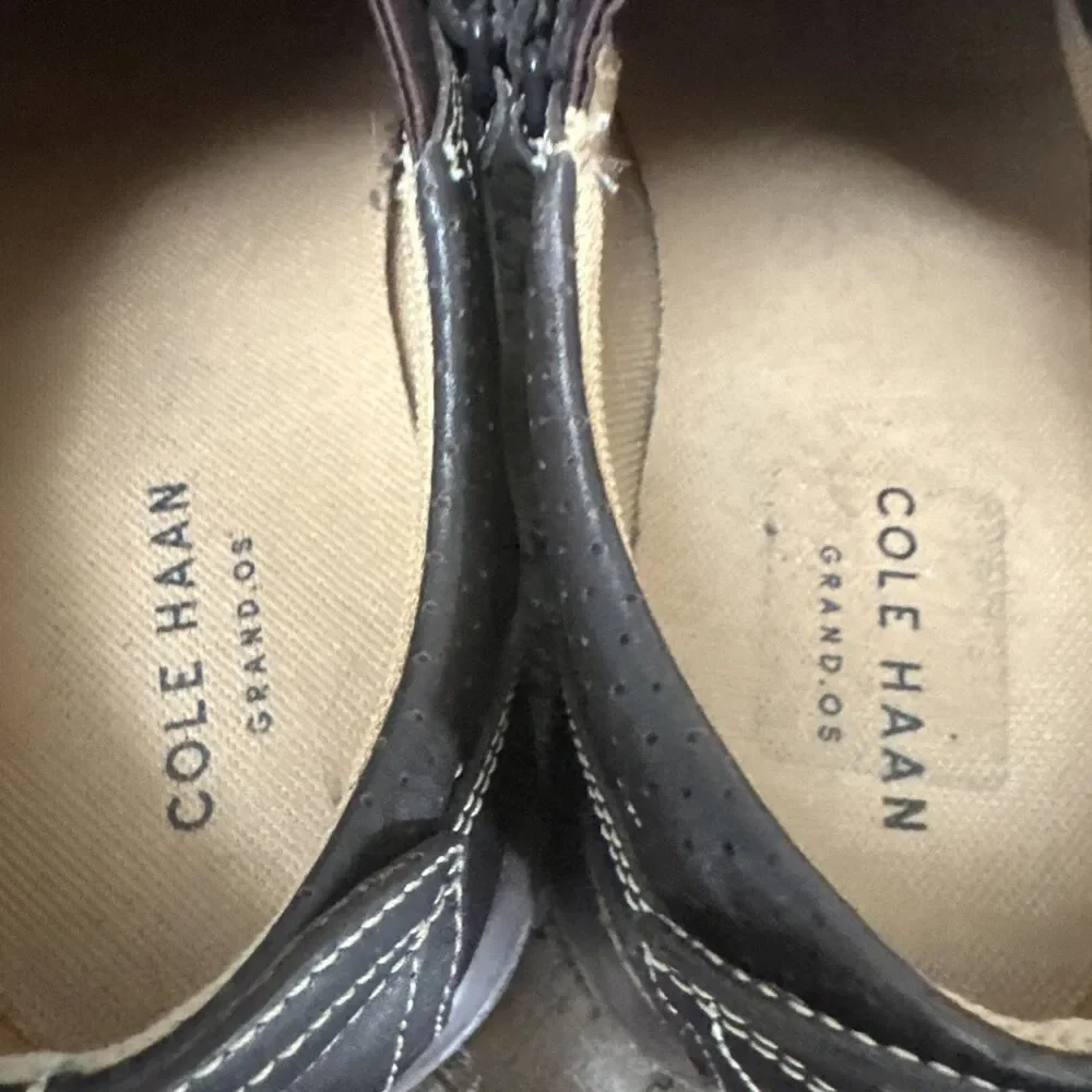Cole Hann Leather Loafers Shoes Brown Perforated Strap Size 10.5 Grand OS